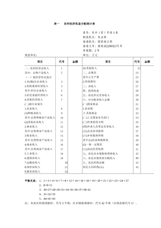 农村经济收益分配统计表