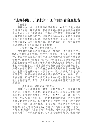 “查摆问题、开展批评”工作回头看自查报告