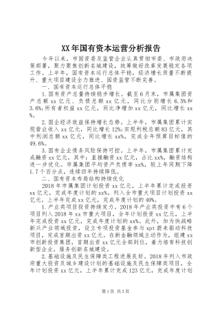 XX年国有资本运营分析报告