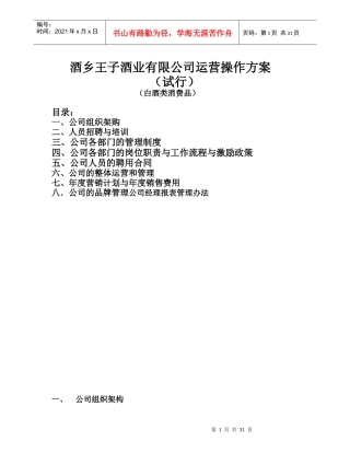 酒乡王子酒业运营操作方案范本(副本副本)