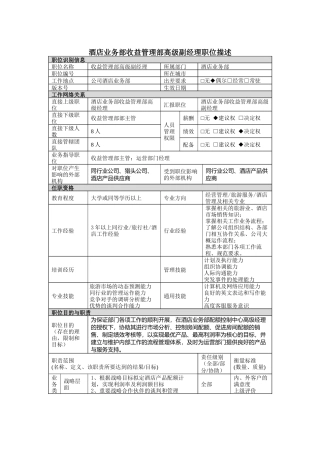 酒店业务部收益管理部高级副经理岗位说明书