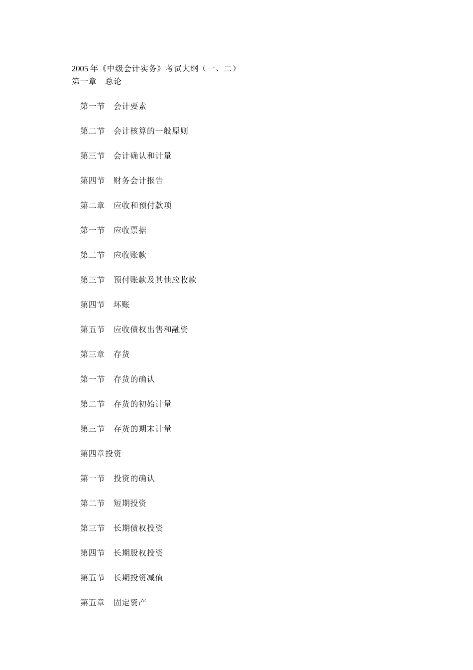 某某年《中级会计实务》考试大纲（一、二）_第1页