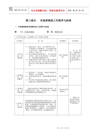 酒店市场营销部工作程序与标准