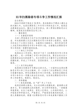 XX年扫黑除恶专项斗争工作情况汇报
