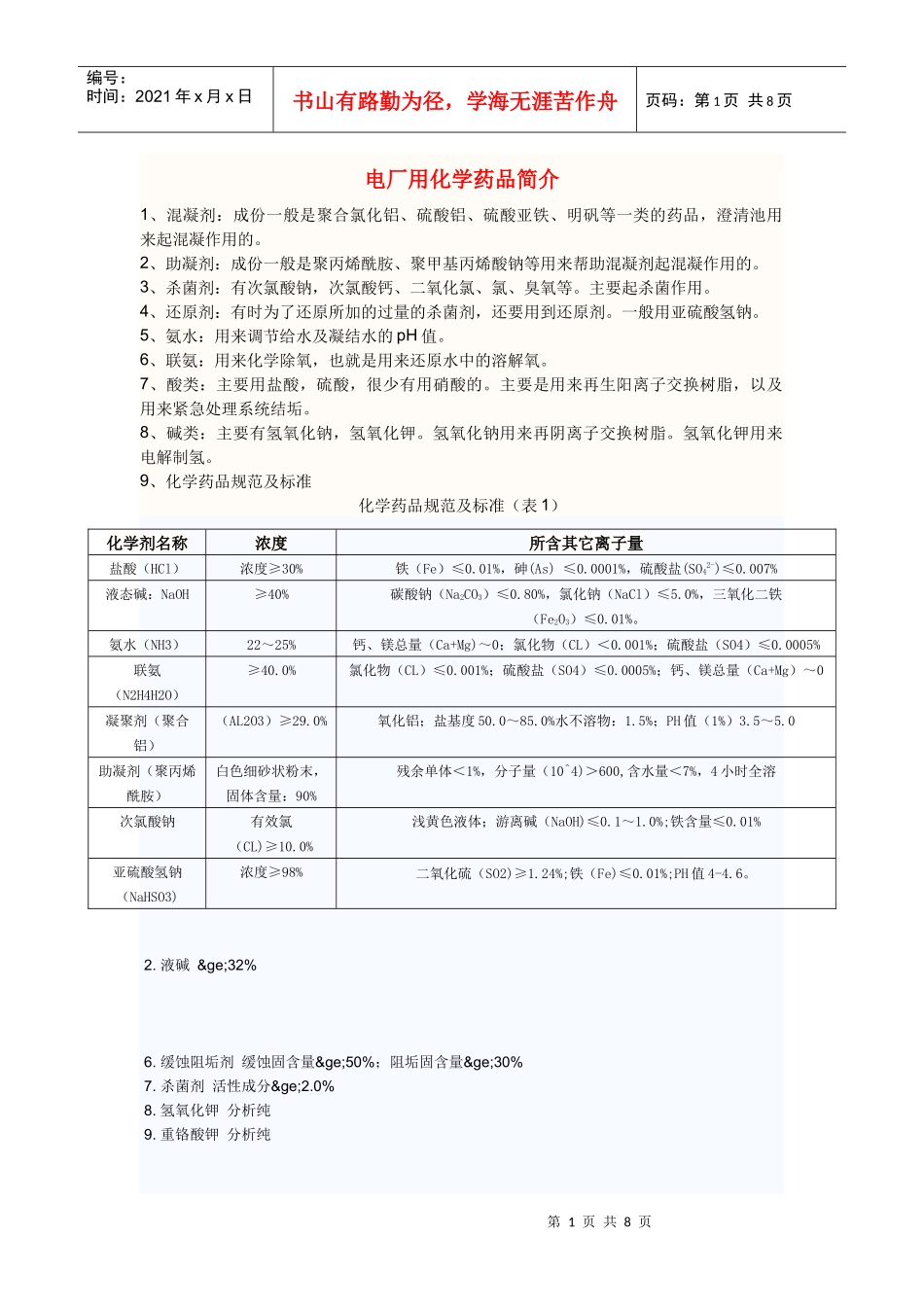 电厂用化学药品大全_第1页