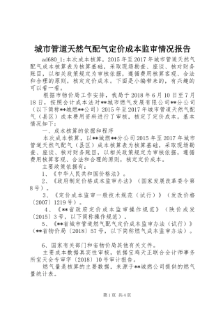 城市管道天然气配气定价成本监审情况报告