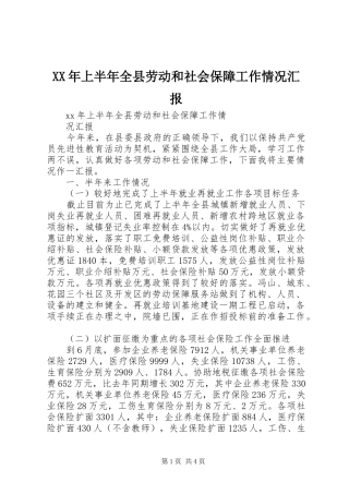 XX年上半年全县劳动和社会保障工作情况汇报