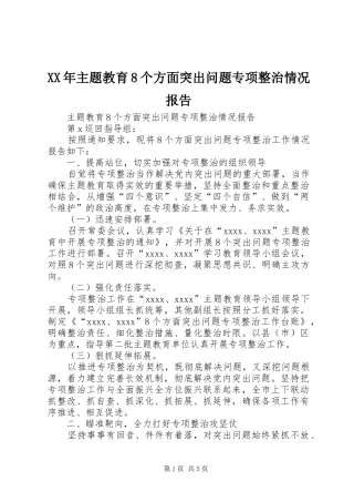 XX年主题教育8个方面突出问题专项整治情况报告