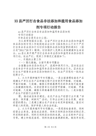 XX县严厉打击食品非法添加和滥用食品添加剂专项行动报告