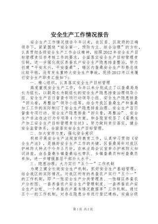 安全生产工作情况报告
