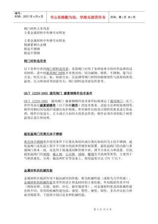 阀门材料选用表与温度表