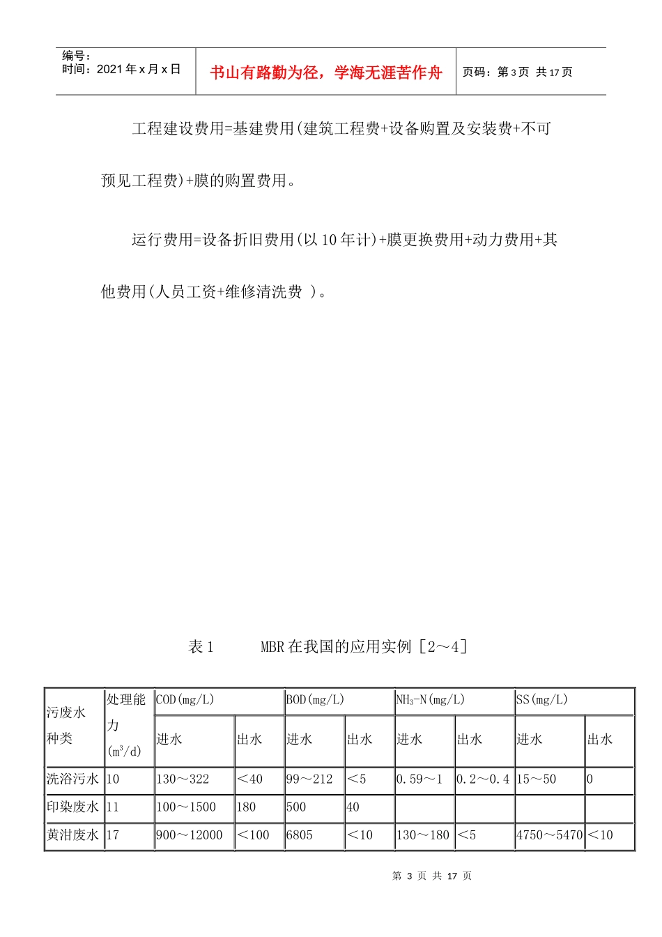 膜生物反应器的技术经济分析_第3页