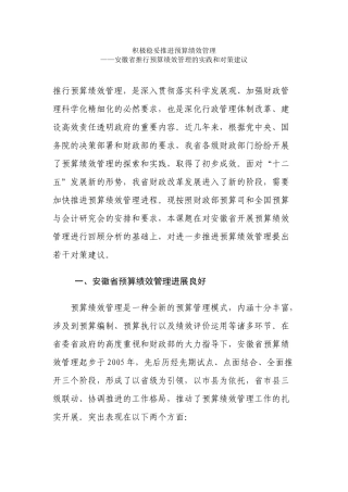 积极稳妥推进预算绩效管理
