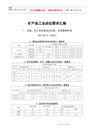 矿产品工业品位要求汇编