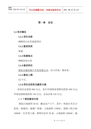 红色旅游项目可研报告