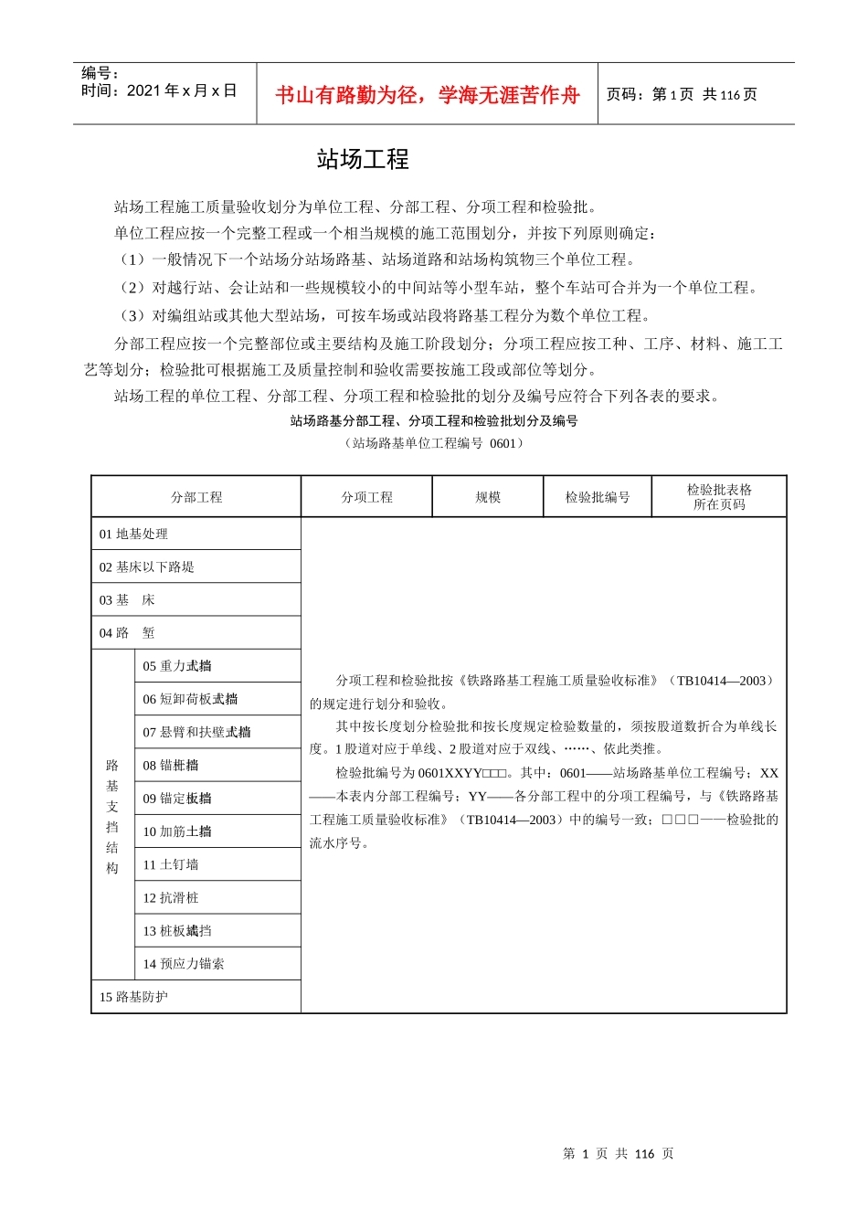 铁路站场工程检验批表格大全_第1页