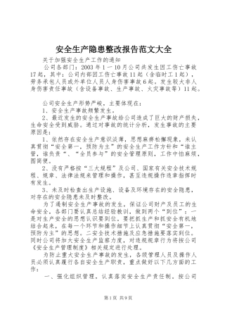 安全生产隐患整改报告范文大全