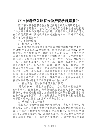 XX市特种设备监督检验所现状问题报告
