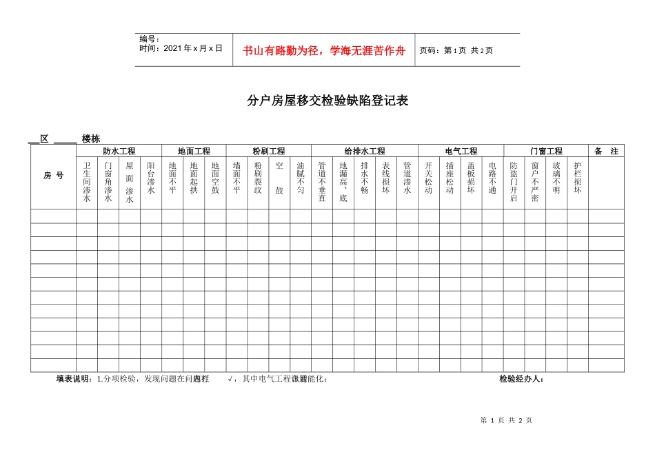 附表5分户房屋移交检验缺陷登记表（修）_第1页