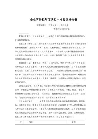 企业所得税鉴证报告及说明范本