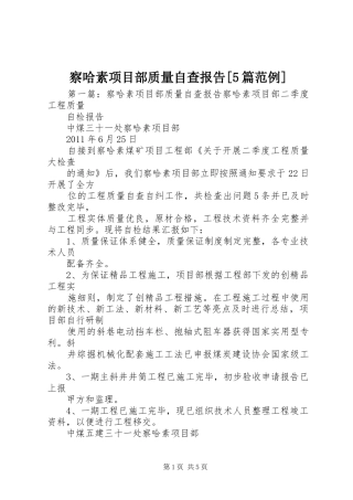 察哈素项目部质量自查报告[5篇范例]