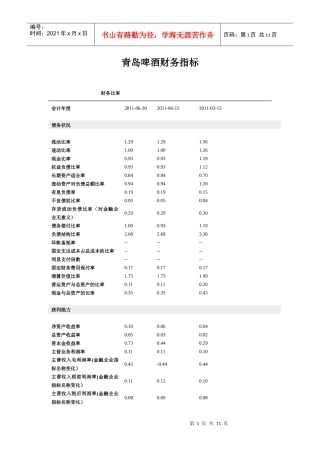 青岛啤酒财务指标