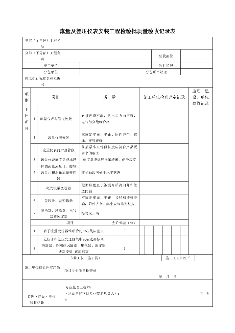 流量及差压仪表安装工程检验批质量验收记录表_第1页