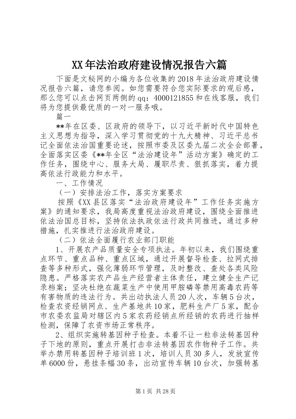 XX年法治政府建设情况报告六篇_第1页