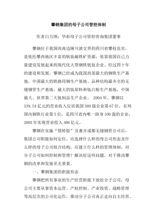 攀钢集团的母子公司管控体制