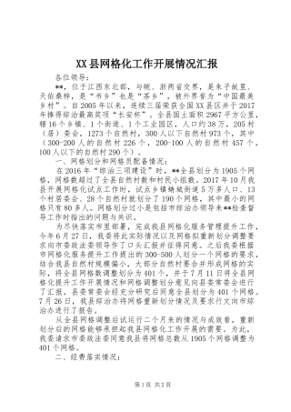 XX县网格化工作开展情况汇报