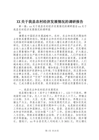 XX关于我县农村经济发展情况的调研报告