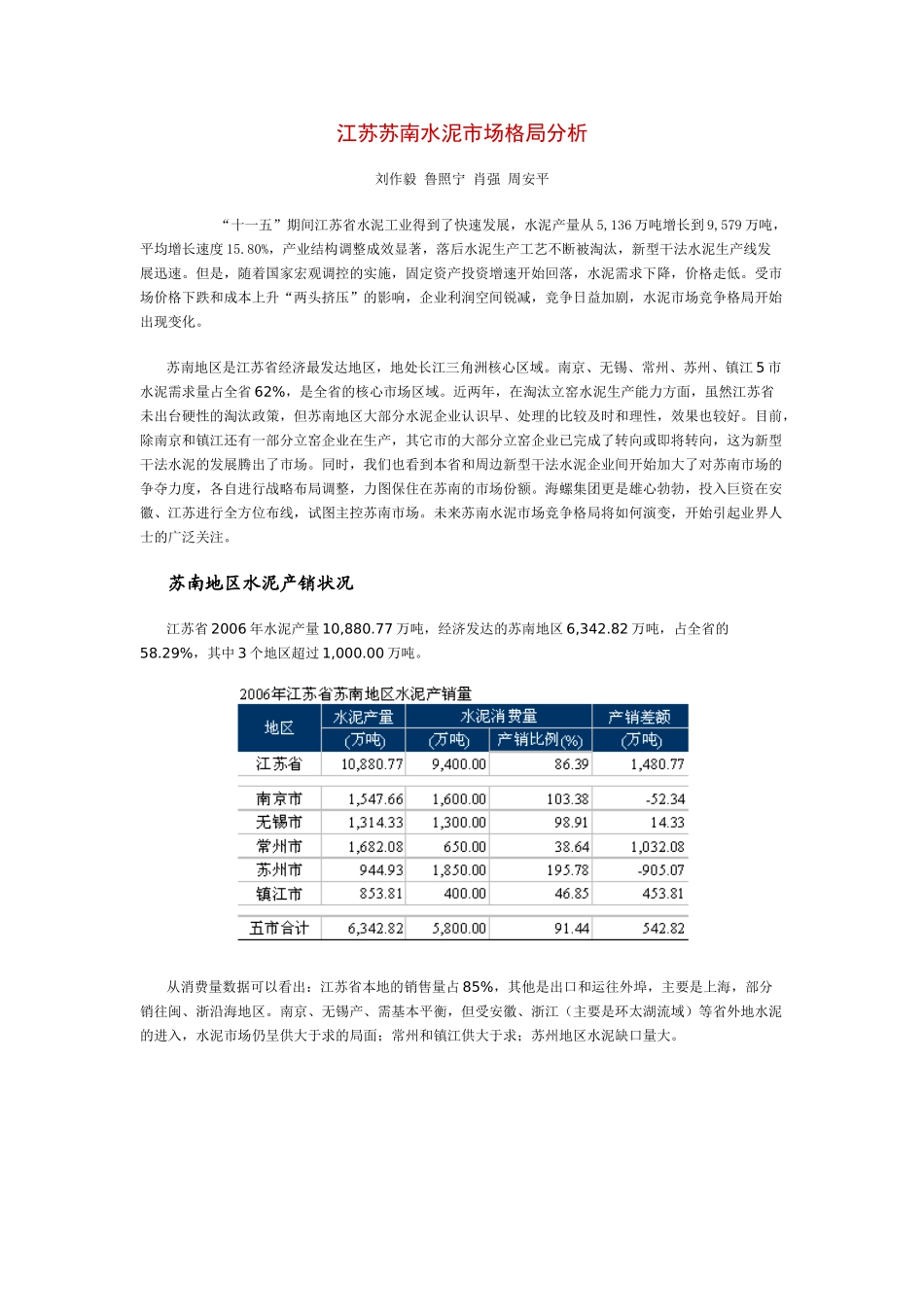 江苏苏南水泥市场格局分析_第1页