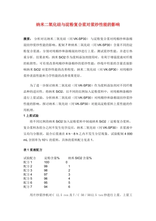 纳米二氧化硅与淀粉复合浆对浆纱性能的影响