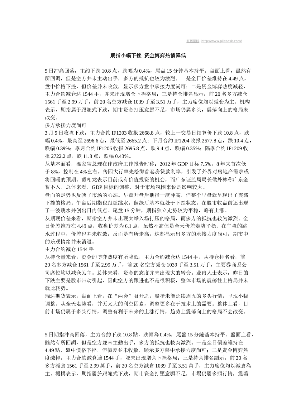 期指小幅下挫资金博弈热情降低_第1页