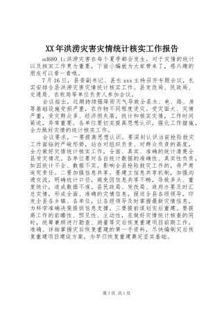 XX年洪涝灾害灾情统计核实工作报告