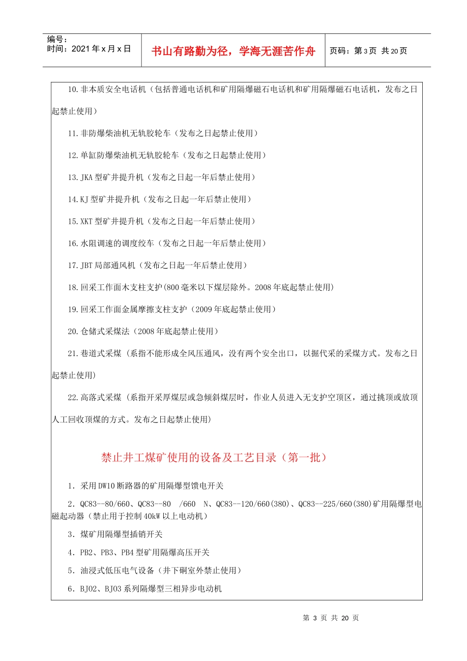 禁止井工煤矿使用的设备及工艺目录(第1、2、3批)_第3页