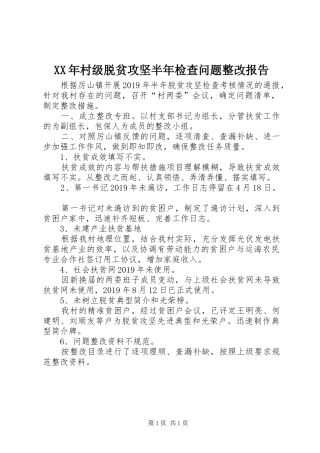 XX年村级脱贫攻坚半年检查问题整改报告