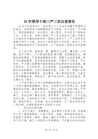 XX年领导干部三严三实自查报告