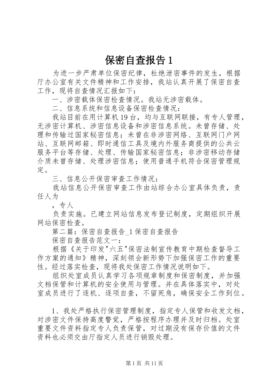 保密自查报告1_第1页