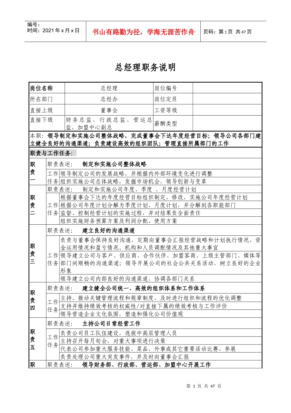餐饮业最祥尽的各岗位职务说明_第1页