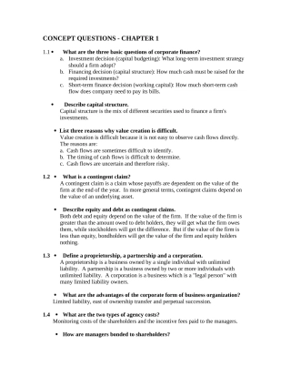 罗斯 公司理财 名词解释习题答案