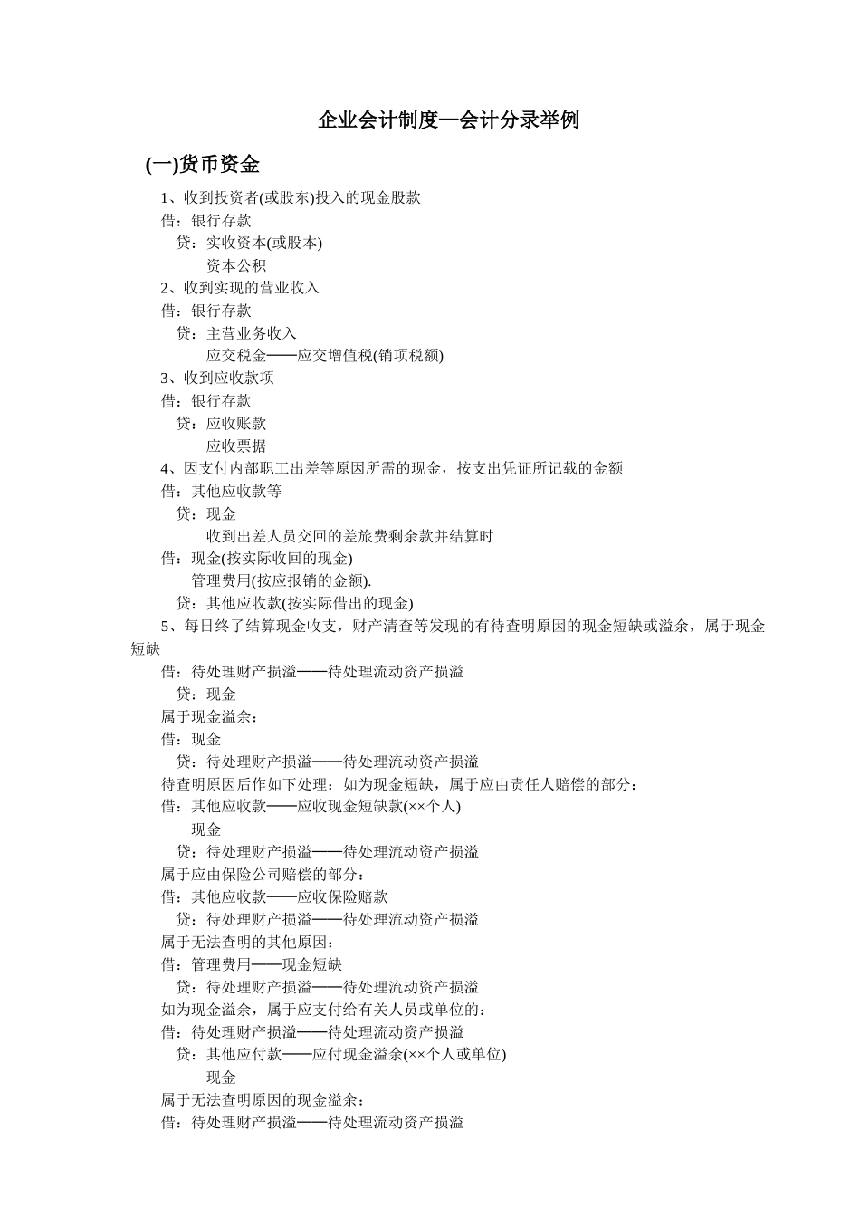 会计制度会计分录举例_第1页