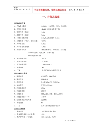 钻井机械性能汇总