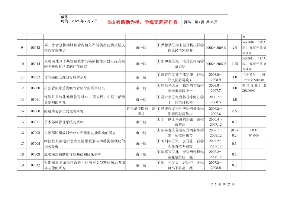 连云港市卫生局XXXX年第一批医药卫生科研课题（结转课题）计_第2页