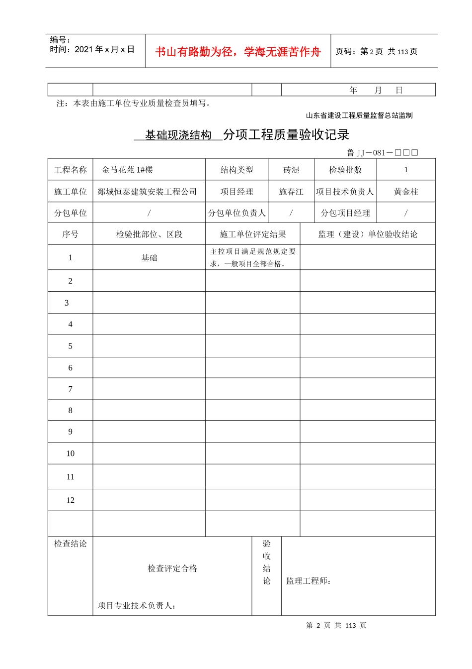 鲁JJ-081分项工程质量验收记录_第2页
