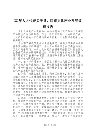 XX年人大代表关于县、区市文化产业发展调研报告