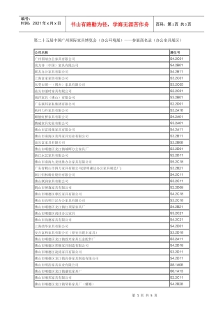 第二十五届中国广州国际家具博览会（办公环境展）——参展商名录