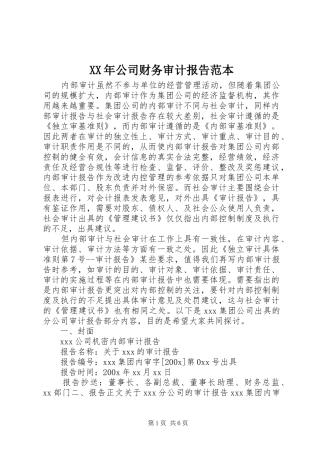 XX年公司财务审计报告范本