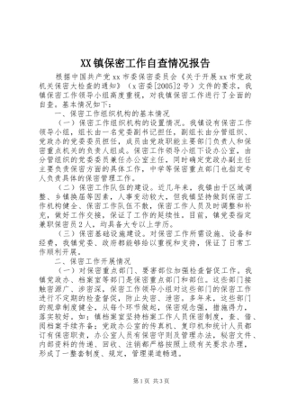 XX镇保密工作自查情况报告