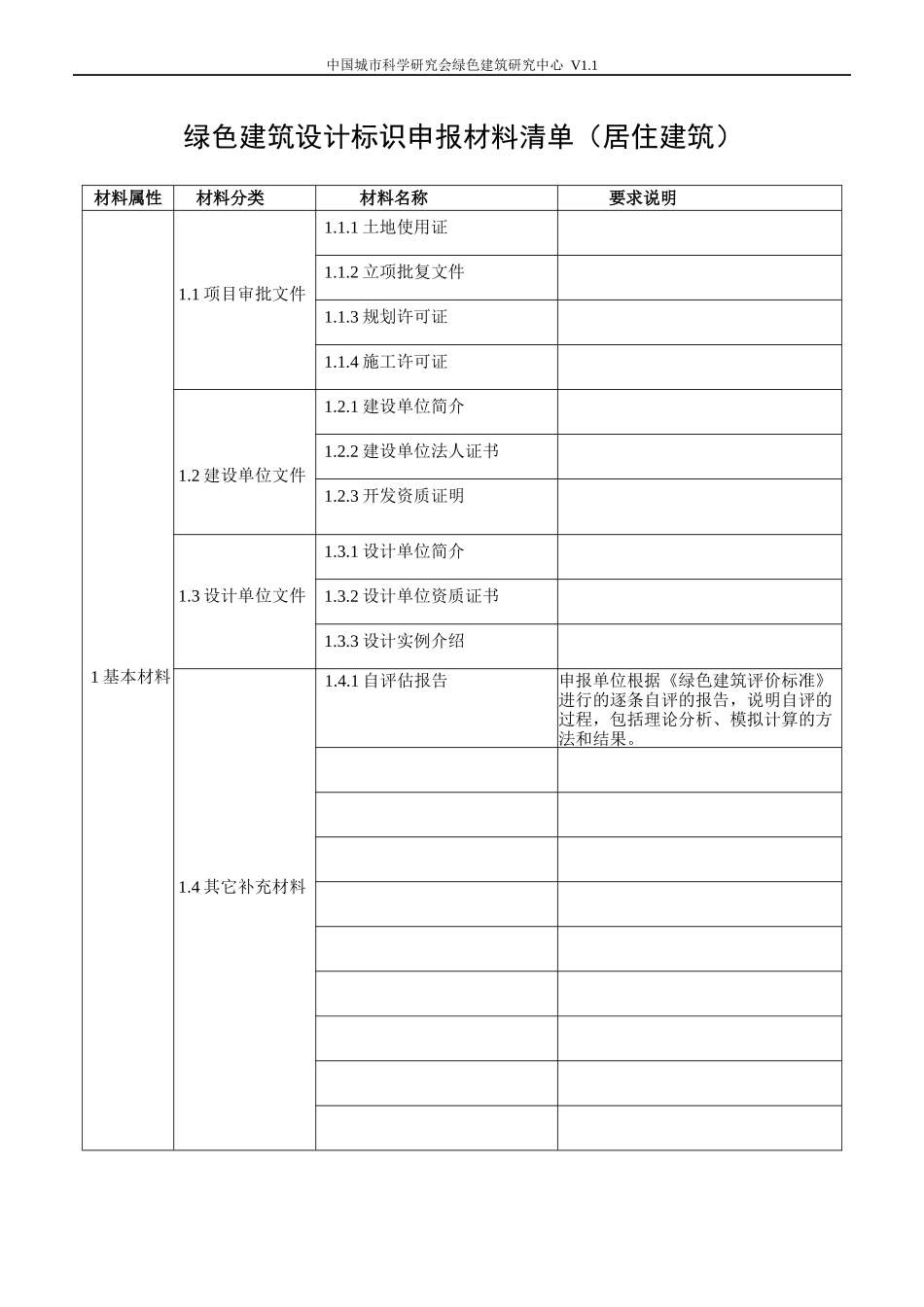 绿色建筑设计标识申报材料清单（居住建筑）-_第1页